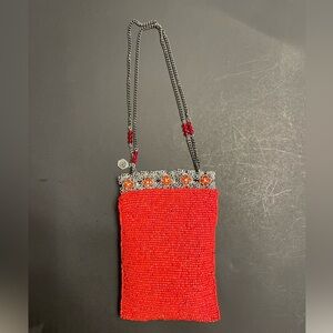 Elegant Coral Colored Beaded Women's Bag
